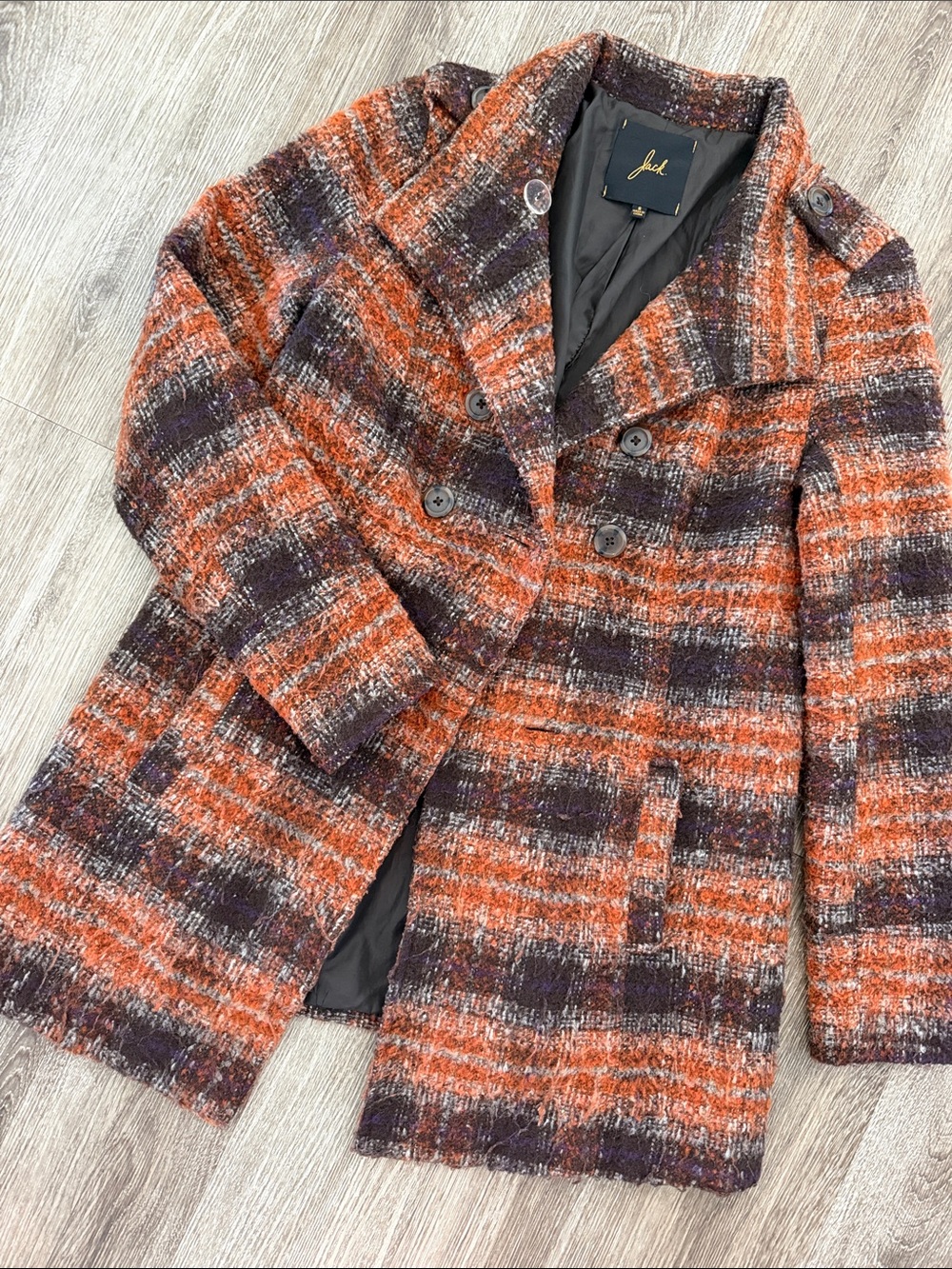 BB Dakota Jack plaid checkered wool blend Y2K retro peacoat brown orange small